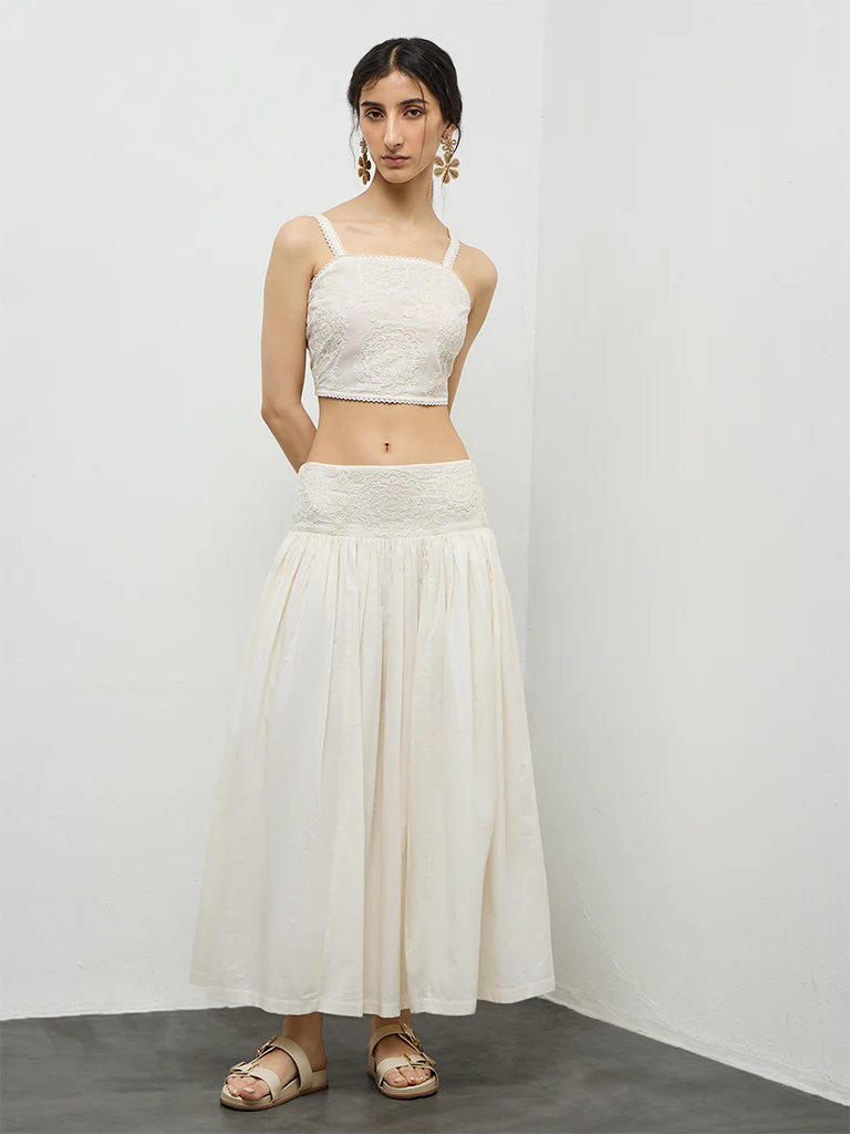 Bombay Paisley Off-White Embroidered Cotton Top - Image 2