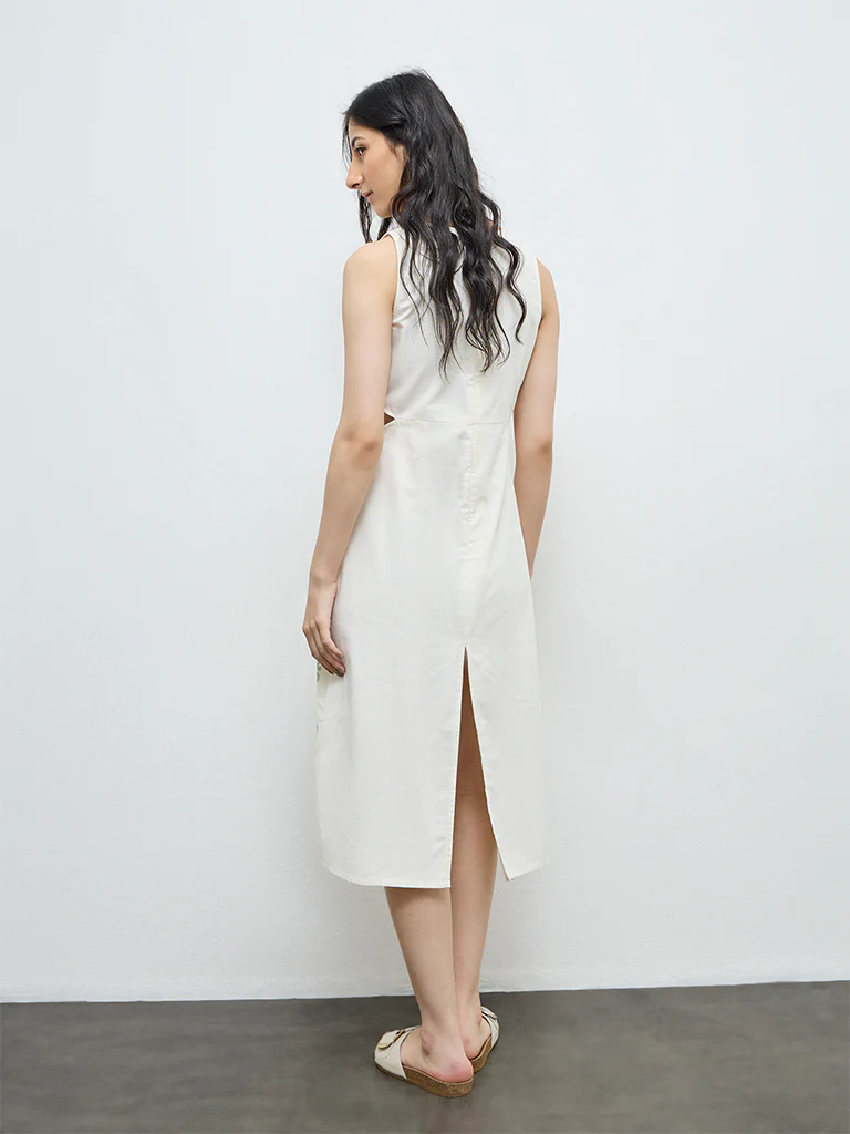 Bombay Paisley Off-White Floral Cotton-Blend A-Line Dress - Image 4