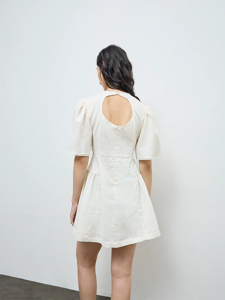 Bombay Paisley Off-White Floral Cotton-Blend A-Line Dress - Image 4