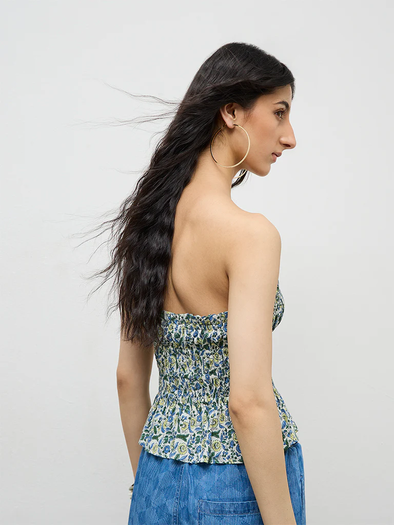 Bombay Paisley Off-White Floral Cotton-Blend Tube Top - Image 4