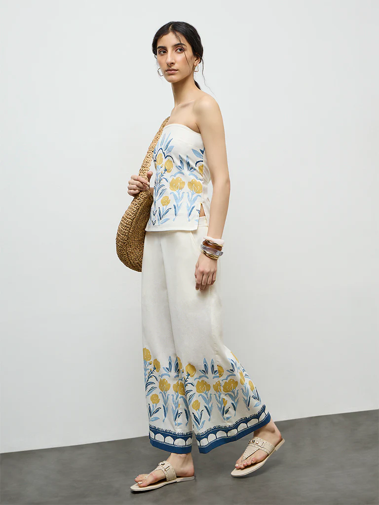 Bombay Paisley Off-White Floral Cotton-Blend Tube Top - Image 2