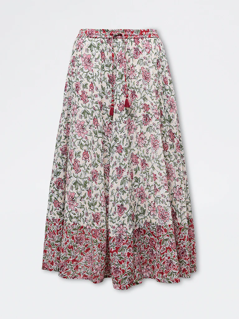 Bombay Paisley Off-White Floral Cotton Skirt - Image 5