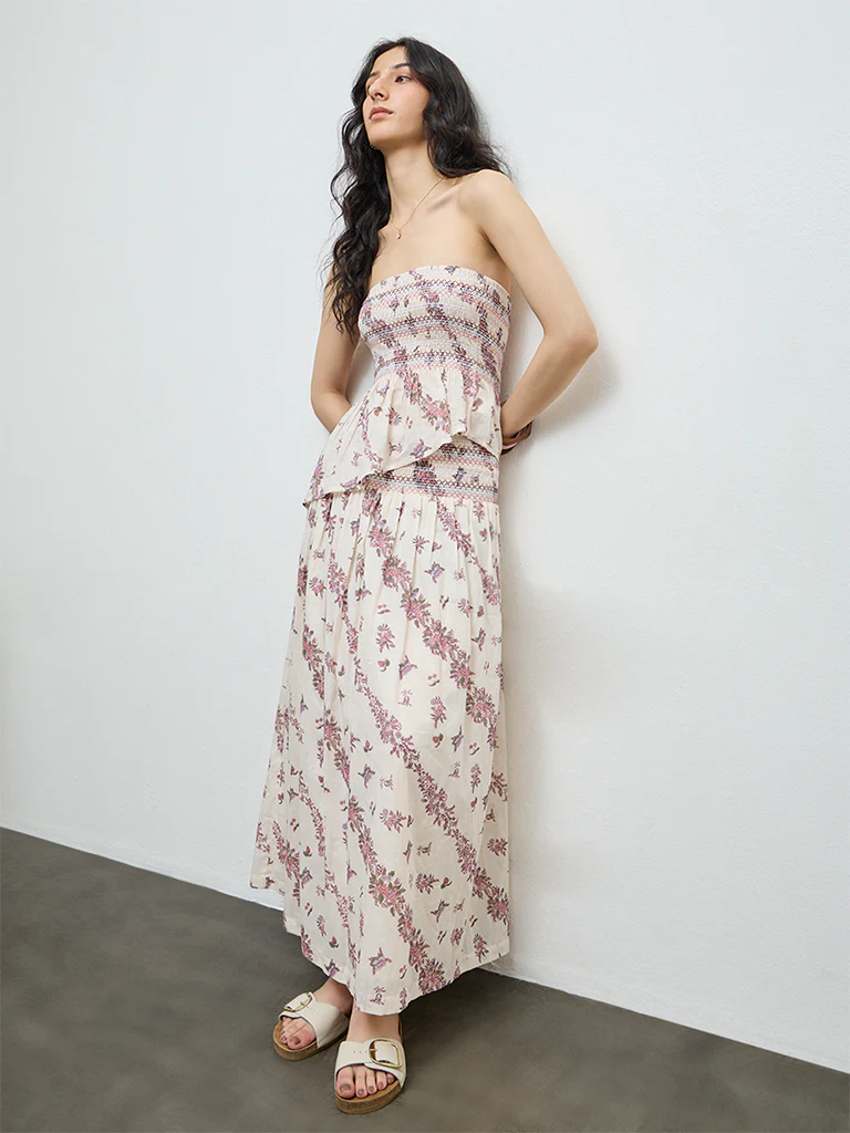 Bombay Paisley Off-White Floral Cotton Skirt