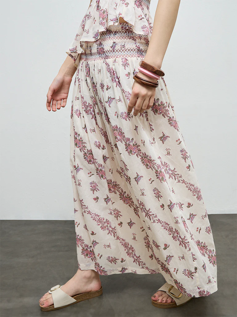 Bombay Paisley Off-White Floral Cotton Skirt - Image 2