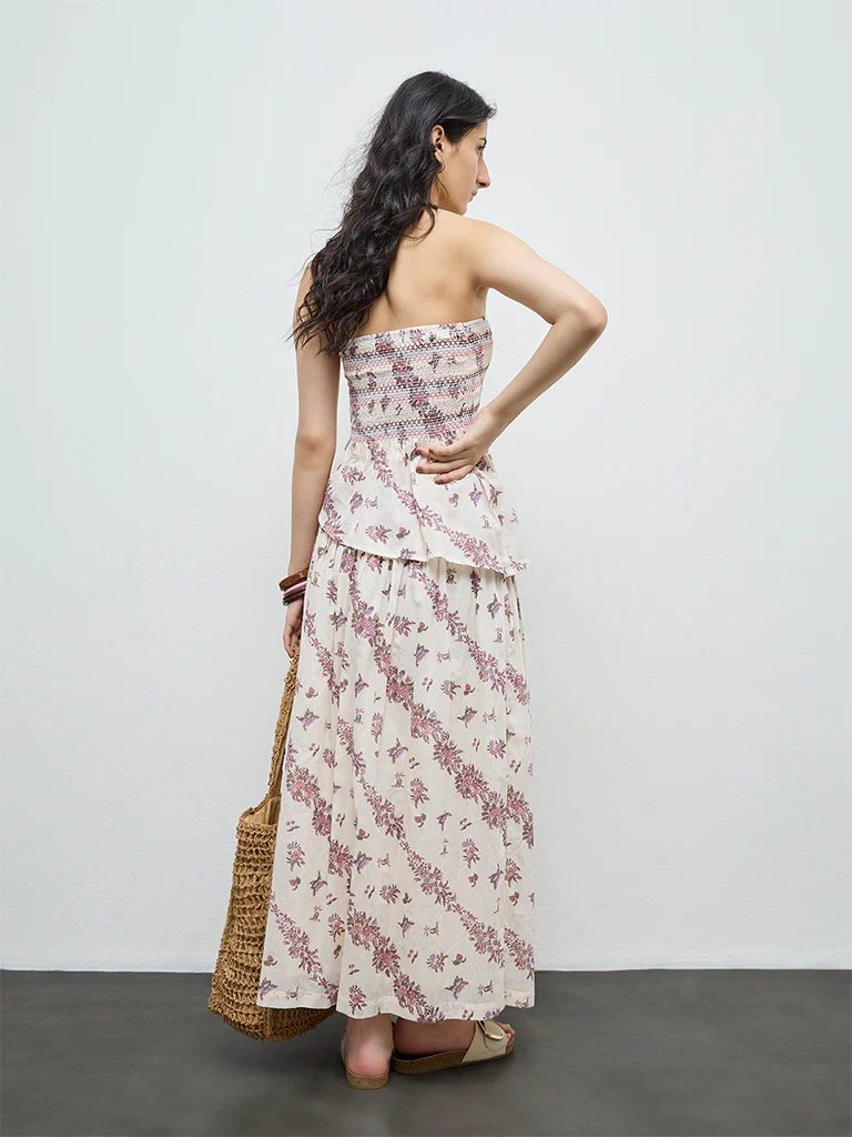Bombay Paisley Off-White Floral Cotton Skirt - Image 4
