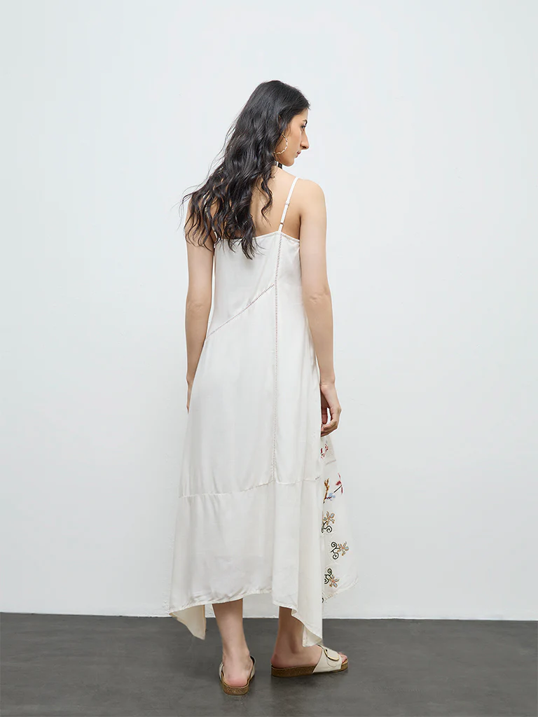 Bombay Paisley Off-White Floral Embroidered A-Line Dress - Image 4