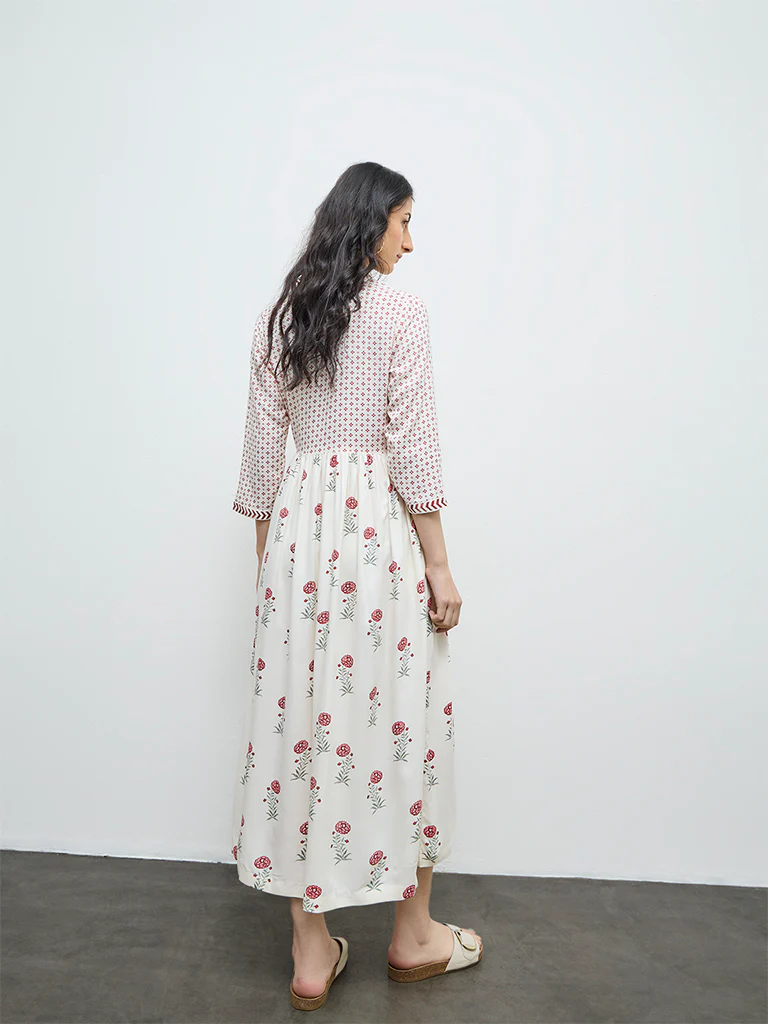 Bombay Paisley Off-White Floral Empire-Line Dress - Image 4