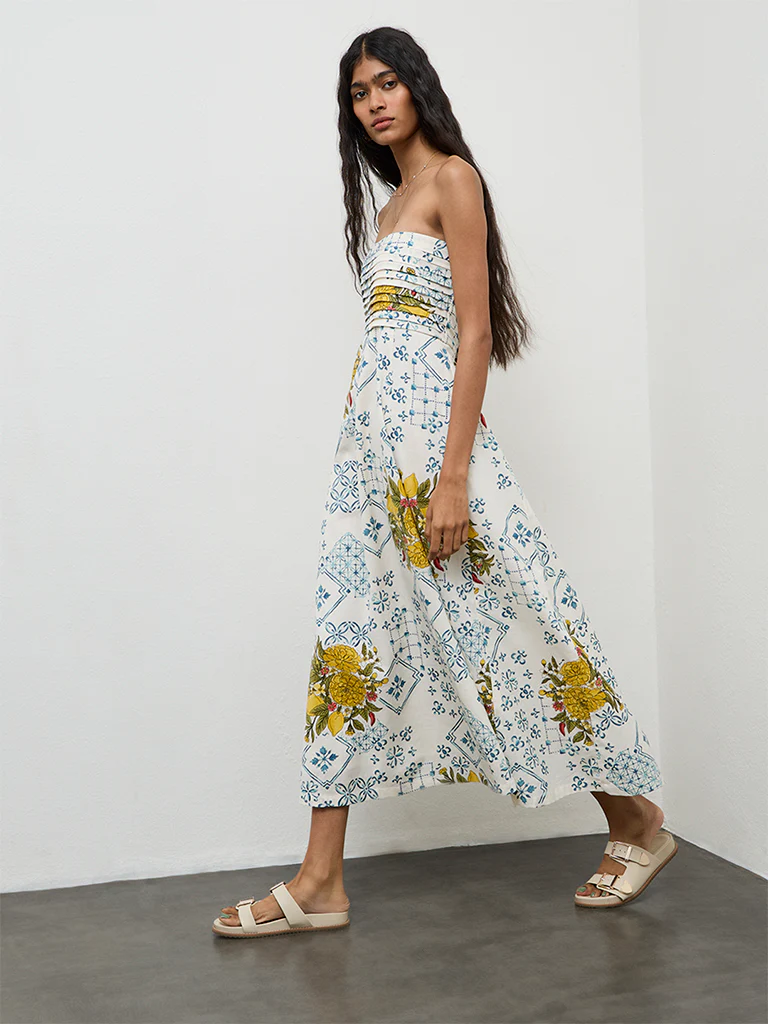 Bombay Paisley Off-White Printed Cotton A-Line Dress - Image 2