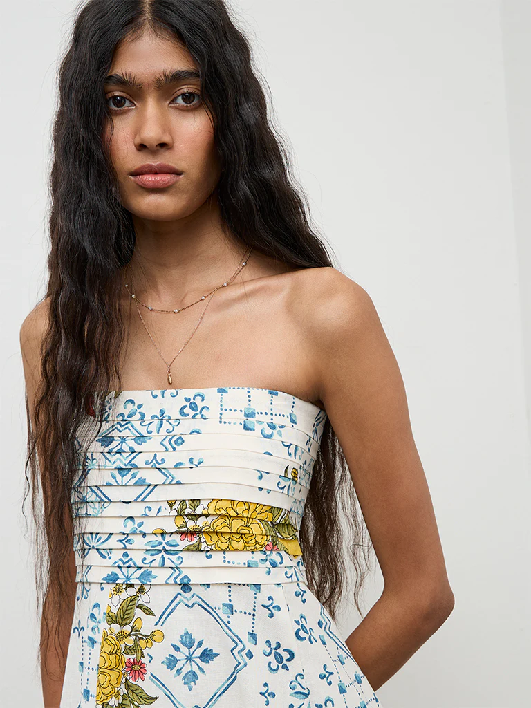 Bombay Paisley Off-White Printed Cotton A-Line Dress - Image 3
