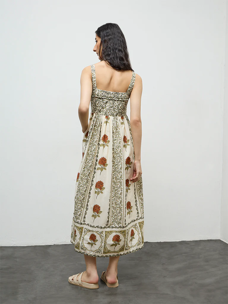 Bombay Paisley Off-White Printed Cotton A-Line Dress - Image 4