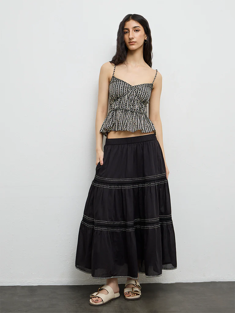 Bombay Paisley Off-White Stripe-Printed Top
