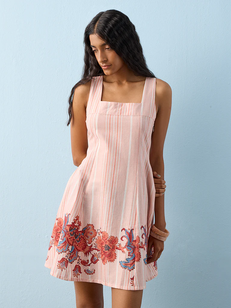 Bombay Paisley Orange Striped Cotton-Blend A-Line Dress - Image 2