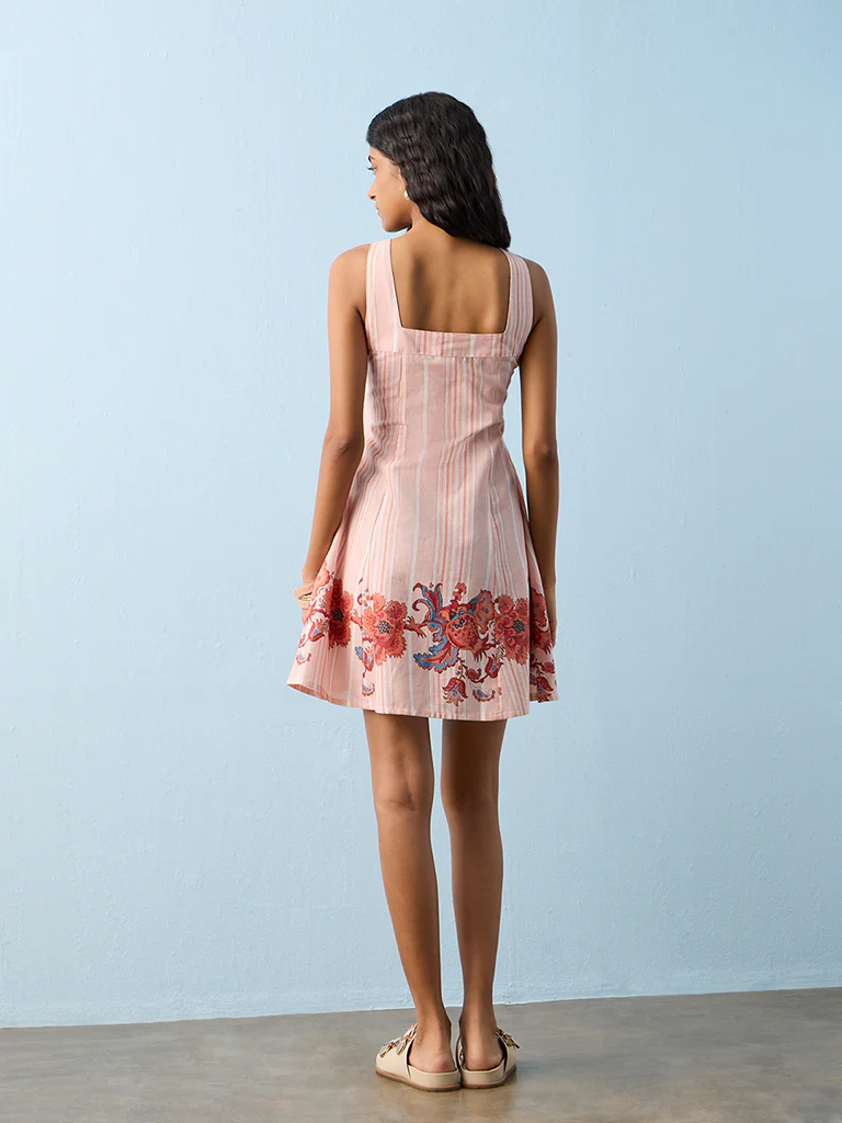 Bombay Paisley Orange Striped Cotton-Blend A-Line Dress - Image 4