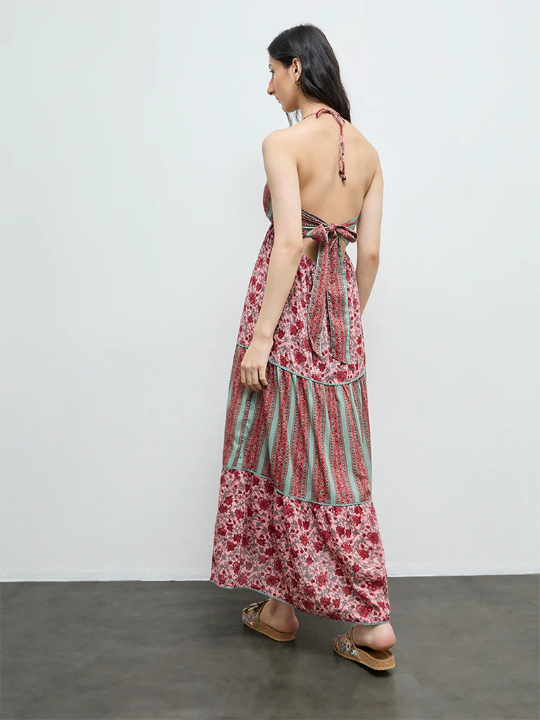 Bombay Paisley Pink Floral Cotton A-Line Dress - Image 4