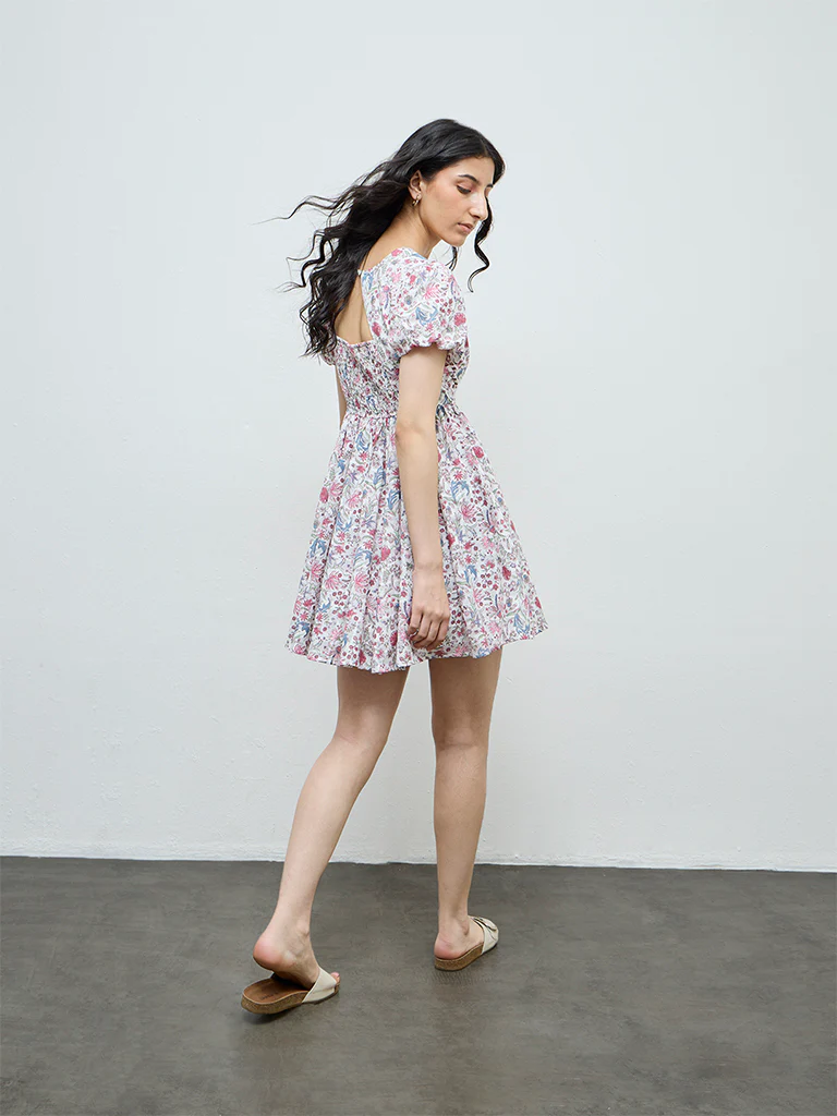 Bombay Paisley Pink Floral Cotton A-Line Dress - Image 4