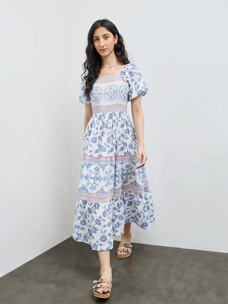 Bombay Paisley Pink Floral Embroidered Cotton Tiered Dress - Image 2