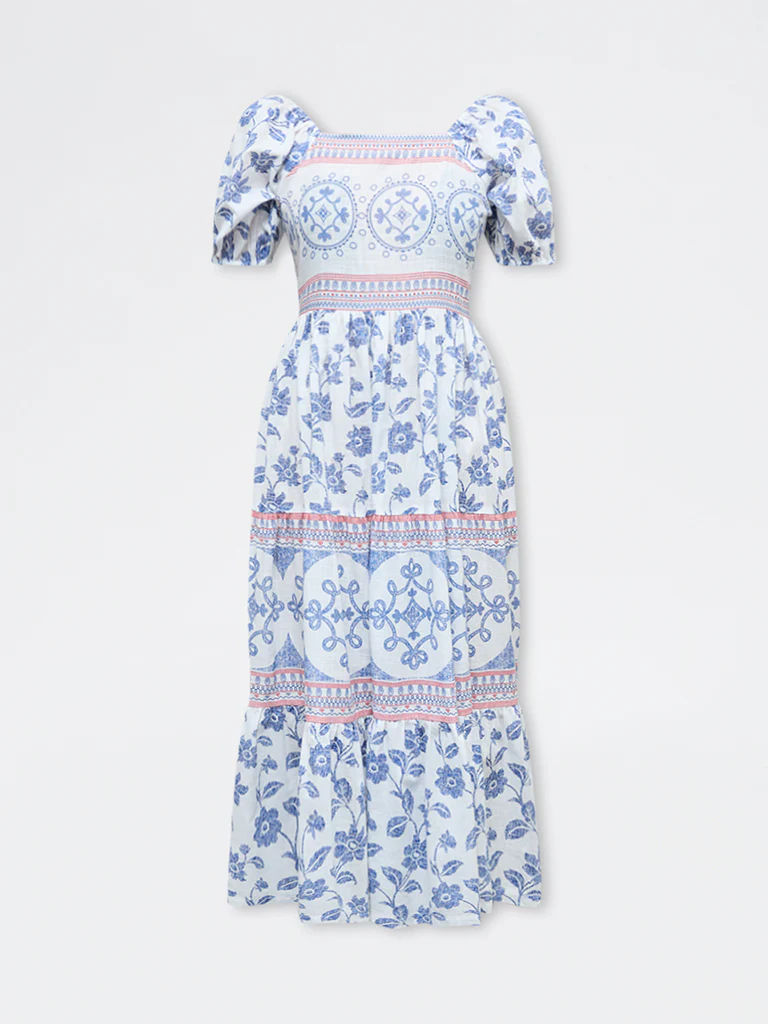 Bombay Paisley Pink Floral Embroidered Cotton Tiered Dress - Image 5