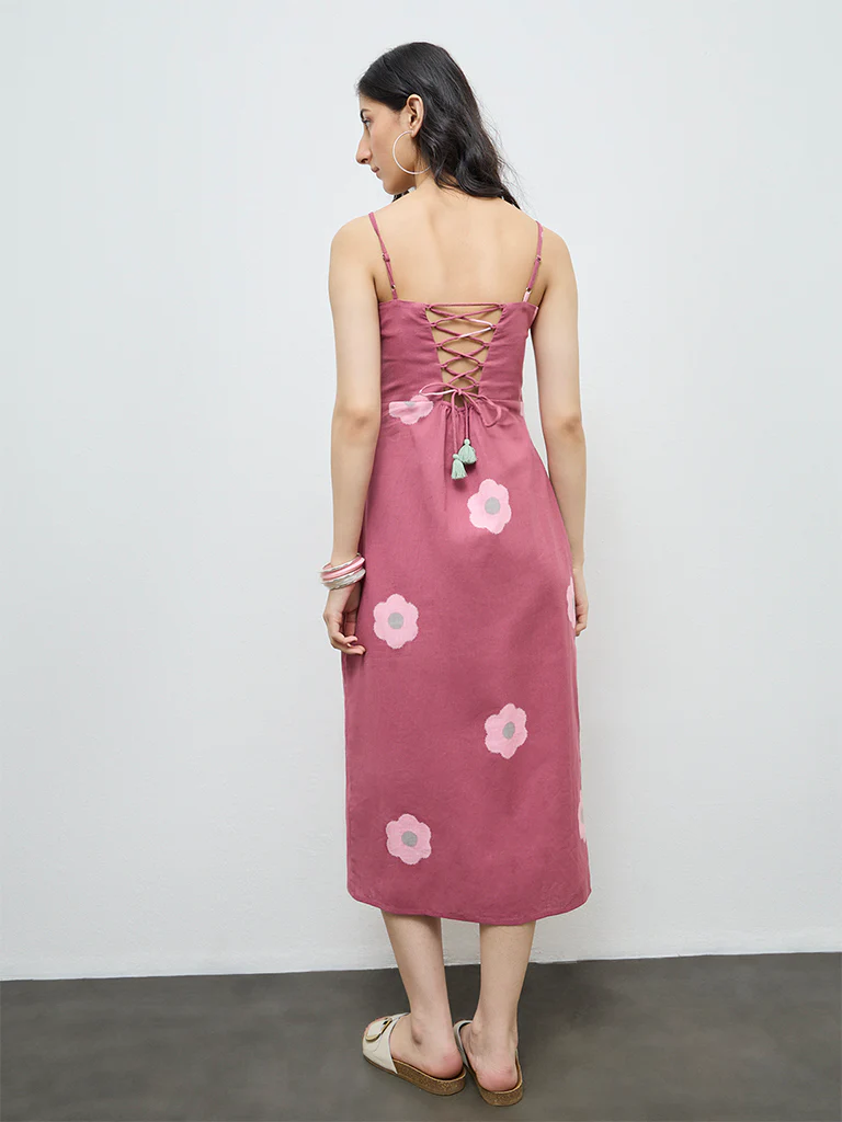 Bombay Paisley Pink Floral Printed Cotton Straight Dress - Image 4