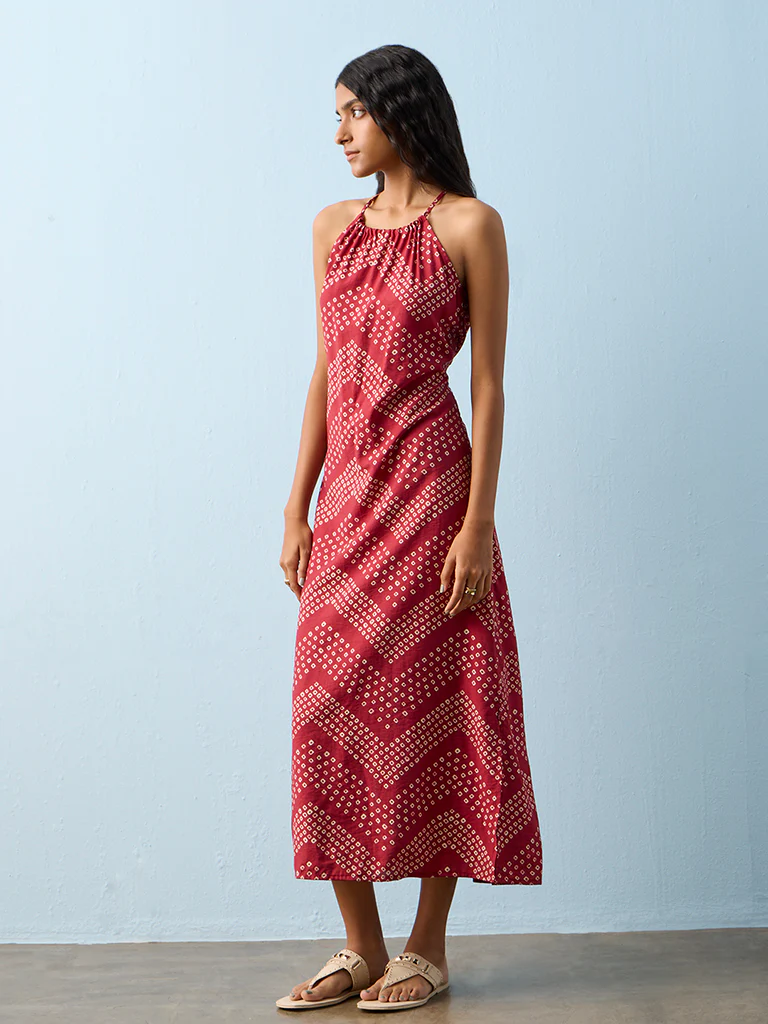 Bombay Paisley Red Chevron Pattern A-Line Dress