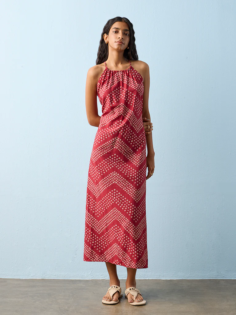 Bombay Paisley Red Chevron Pattern A-Line Dress - Image 2
