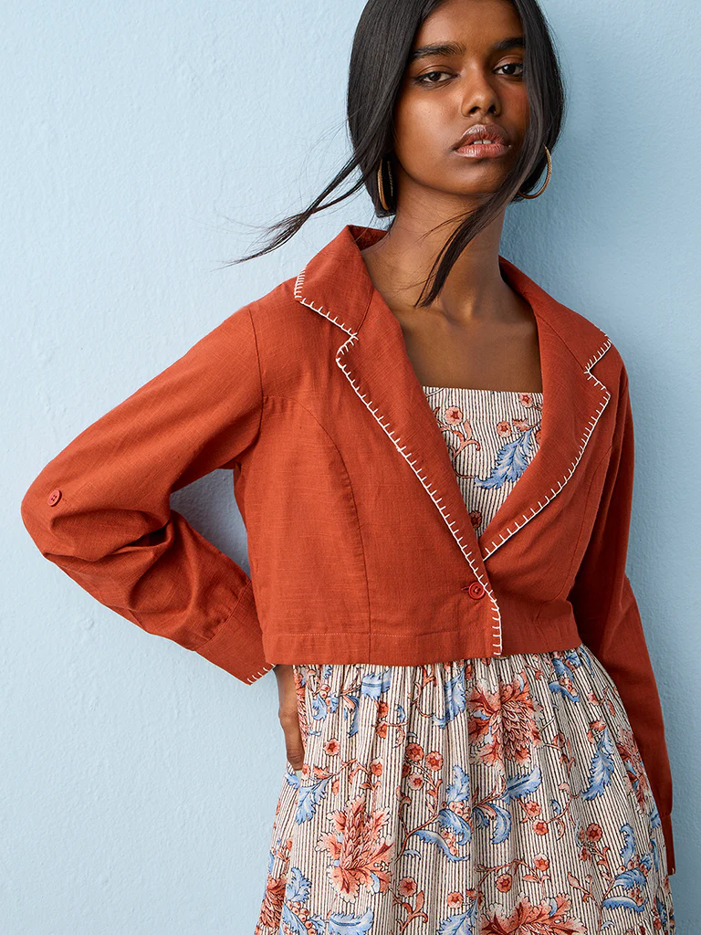 Bombay Paisley Red Cotton Tiered Dress with Jacket - Image 3