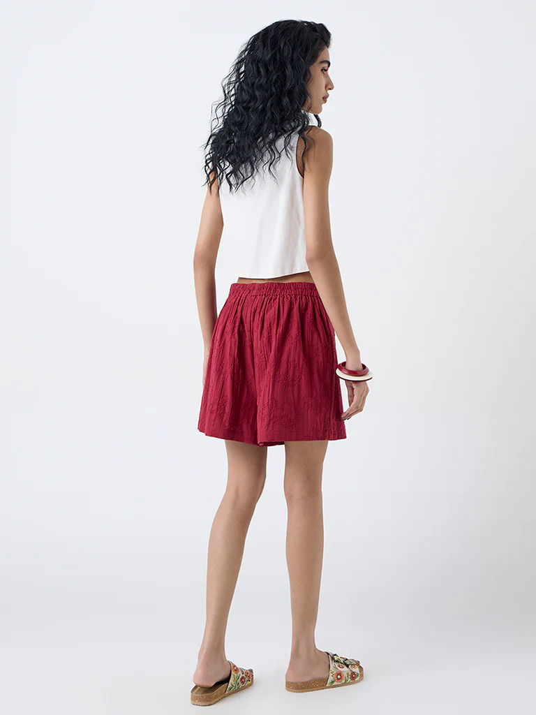 Bombay Paisley Red Embroidered Cotton Skorts - Image 4