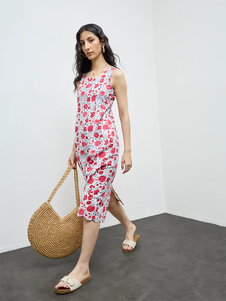 Bombay Paisley Red Floral Cotton-Blend Straight Dress - Image 2