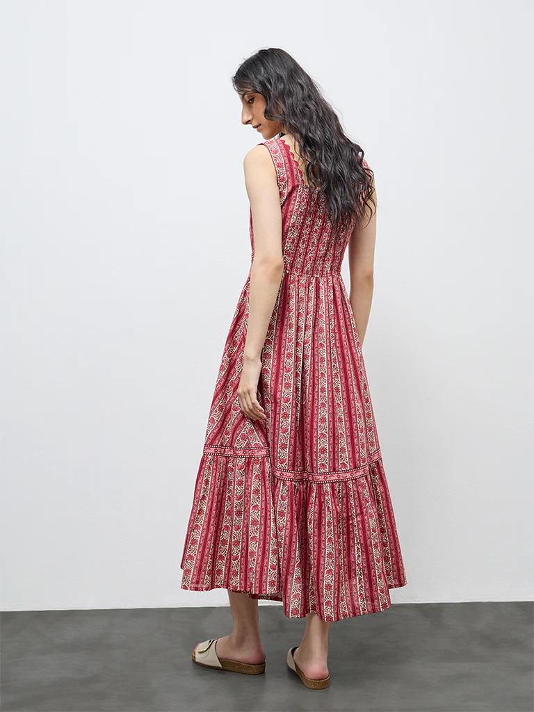 Bombay Paisley Red Floral Cotton Straight Dress - Image 4