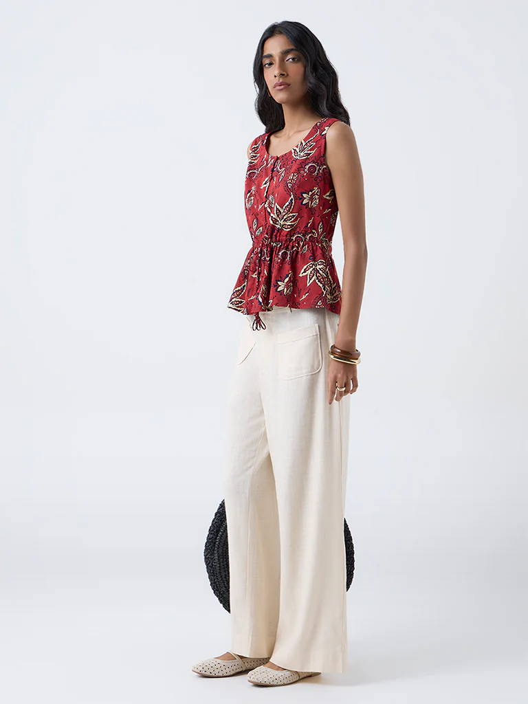Bombay Paisley Red Floral Pattern Cotton Top - Image 2