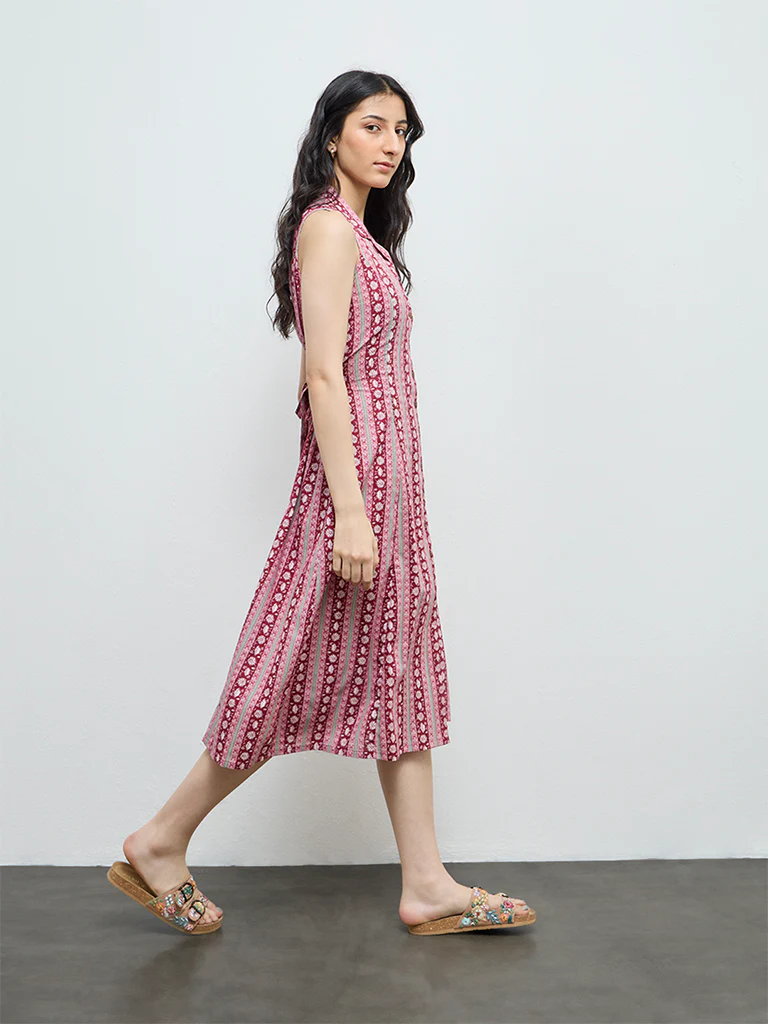 Bombay Paisley Red Floral Printed Cotton Shirt Dress - Image 2