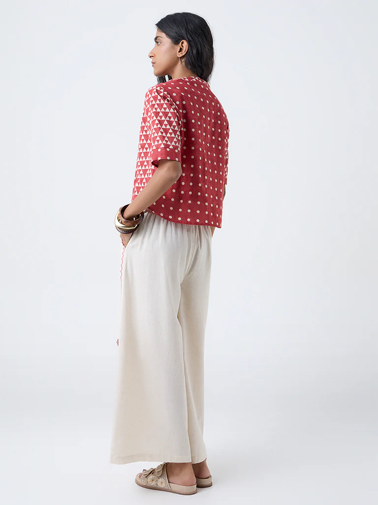 Bombay Paisley Red Geometric Design Cotton Top - Image 4