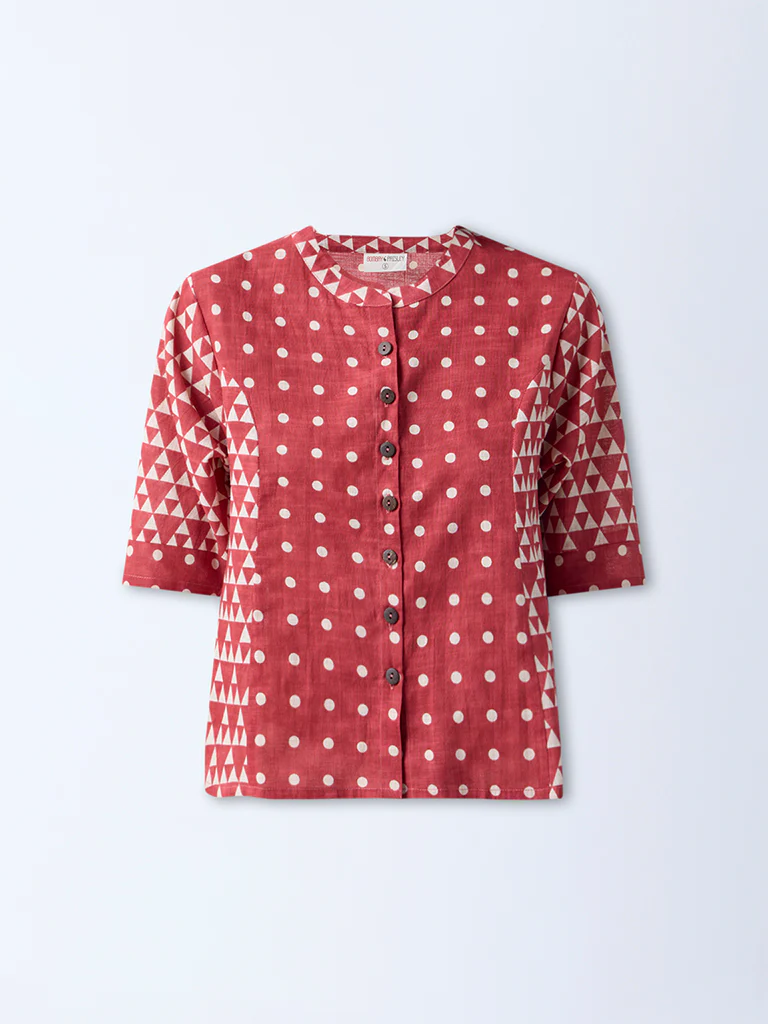 Bombay Paisley Red Geometric Design Cotton Top - Image 5