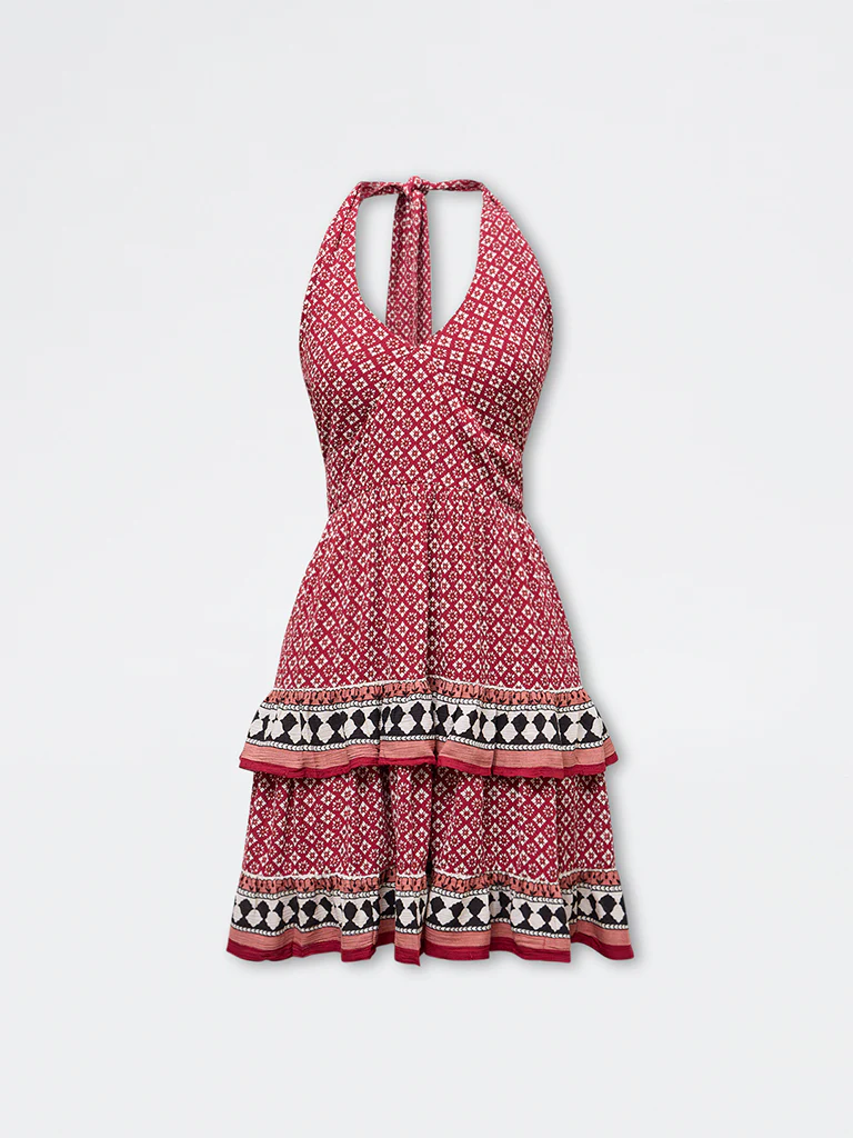 Bombay Paisley Red Printed Cotton A-Line Dress - Image 5