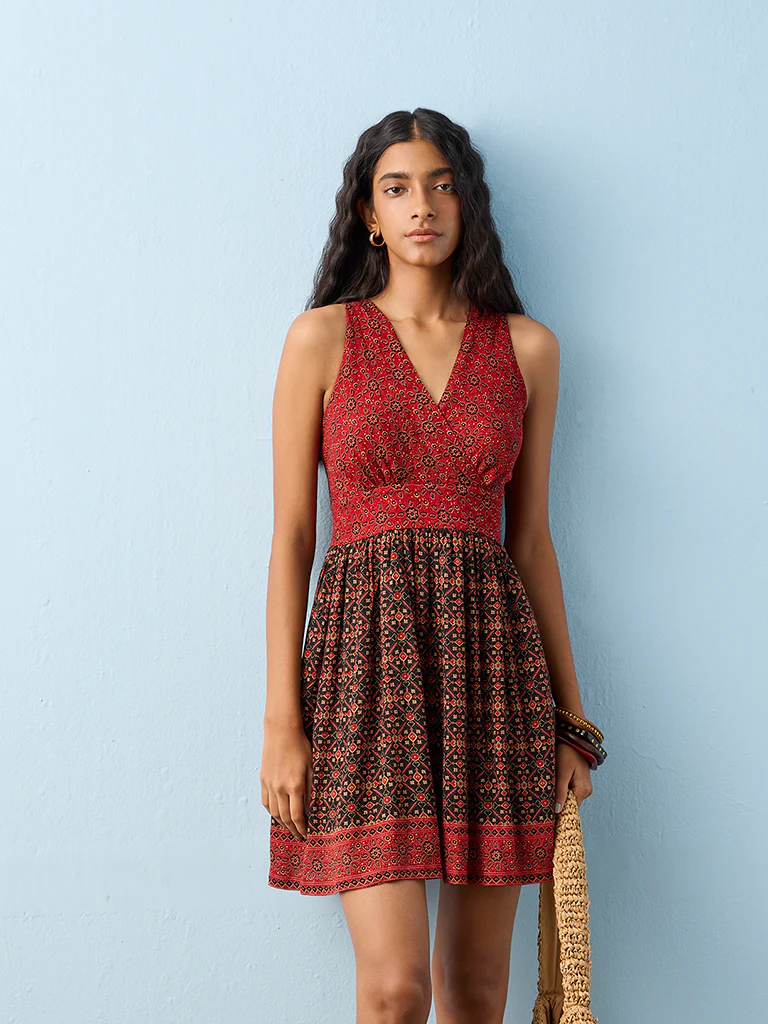 Bombay Paisley Red Printed Cotton A-Line Dress