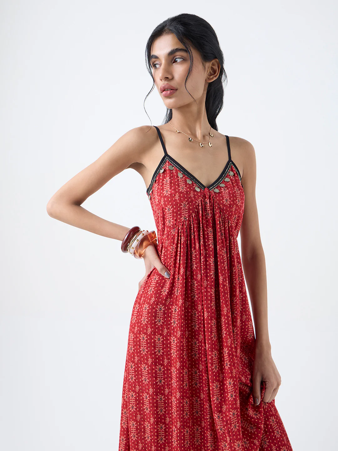 Bombay Paisley Red Printed Empire A-Line Dress