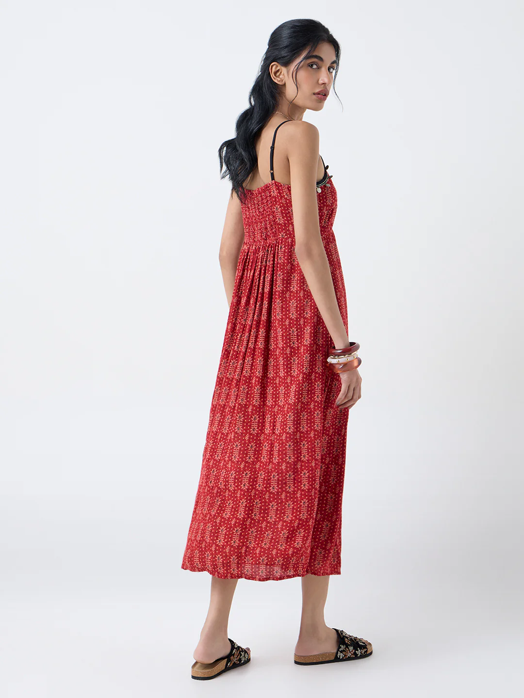 Bombay Paisley Red Printed Empire A-Line Dress - Image 4