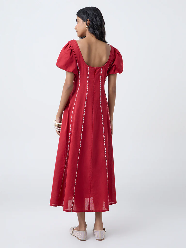 Bombay Paisley Red Striped Cotton-Blend A-Line Dress - Image 4