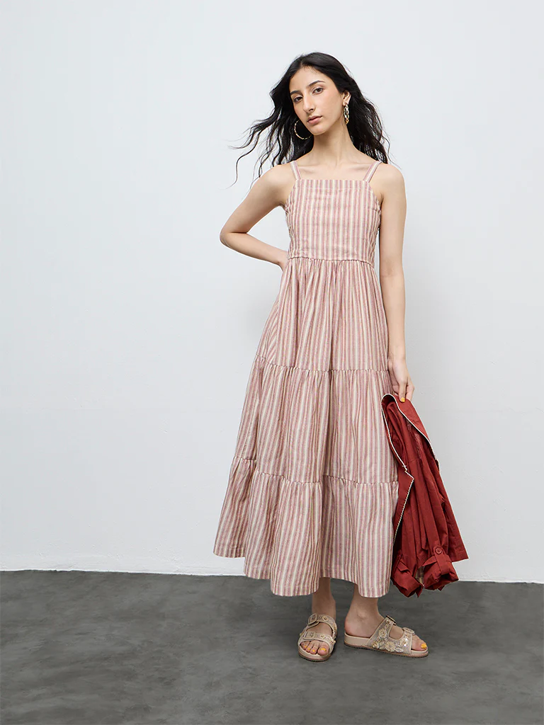 Bombay Paisley Rust Cotton Tiered Dress with Jacket Set - Image 2