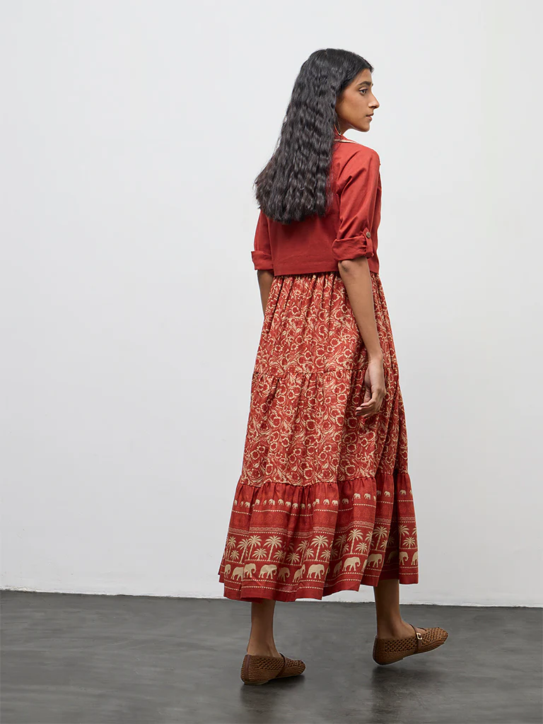 Bombay Paisley Rust Cotton Tiered Dress with Jacket Set - Image 4