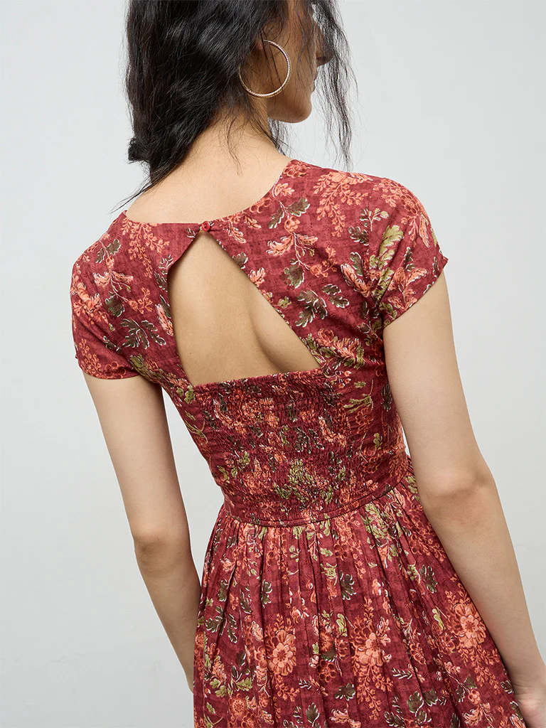 Bombay Paisley Rust Printed Cotton A-Line Dress - Image 3