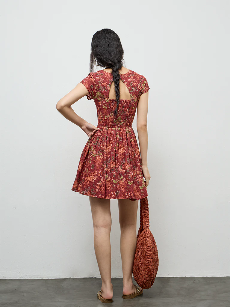 Bombay Paisley Rust Printed Cotton A-Line Dress - Image 4