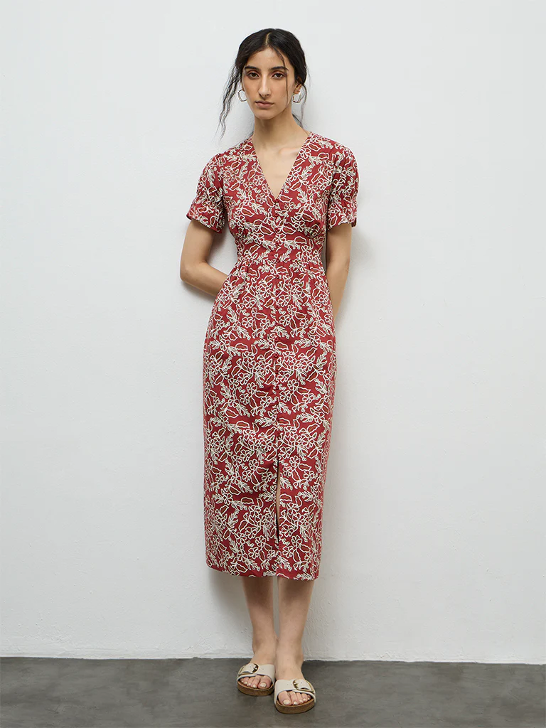 Bombay Paisley Rust Printed Cotton A-Line Dress