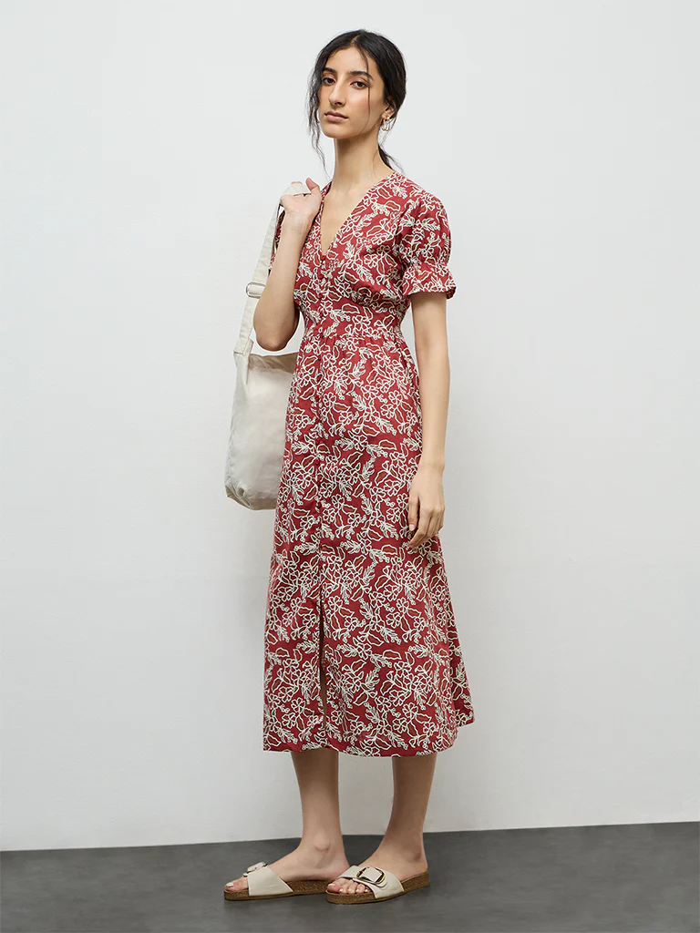 Bombay Paisley Rust Printed Cotton A-Line Dress - Image 2