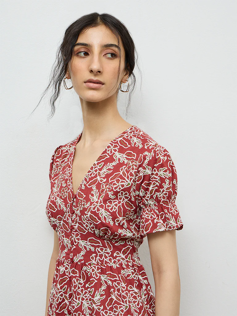 Bombay Paisley Rust Printed Cotton A-Line Dress - Image 3