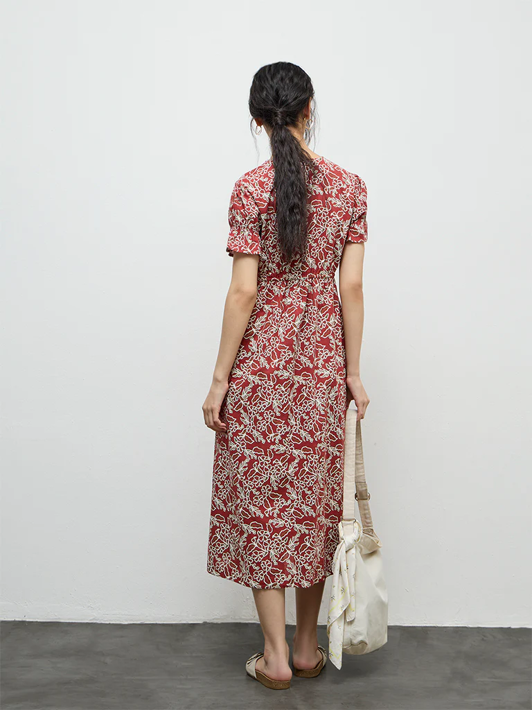 Bombay Paisley Rust Printed Cotton A-Line Dress - Image 4