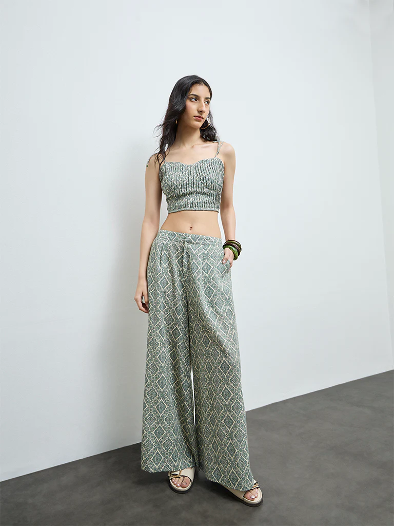 Bombay Paisley Sage Printed Cotton Palazzos
