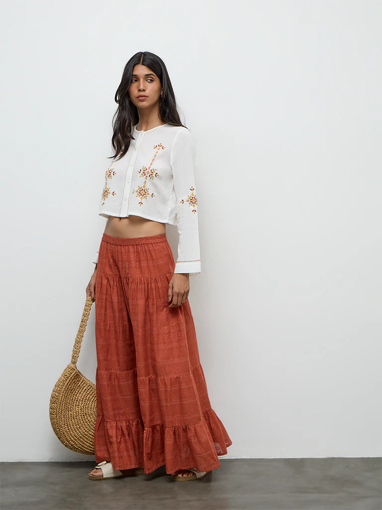 Bombay Paisley White Embroidered Cotton Blouse - Image 2