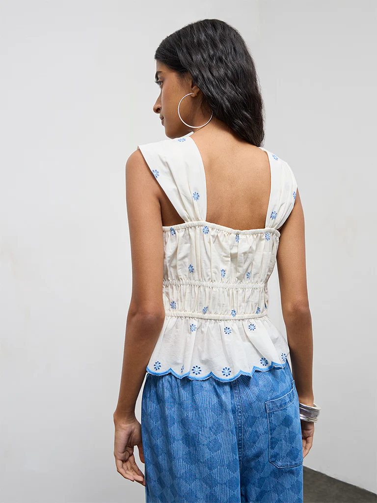 Bombay Paisley White Embroidered Cotton Top - Image 4