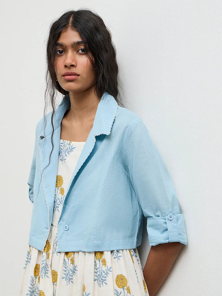 Bombay Paisley White Floral Cotton Tiered Dress With Jacket - Image 3