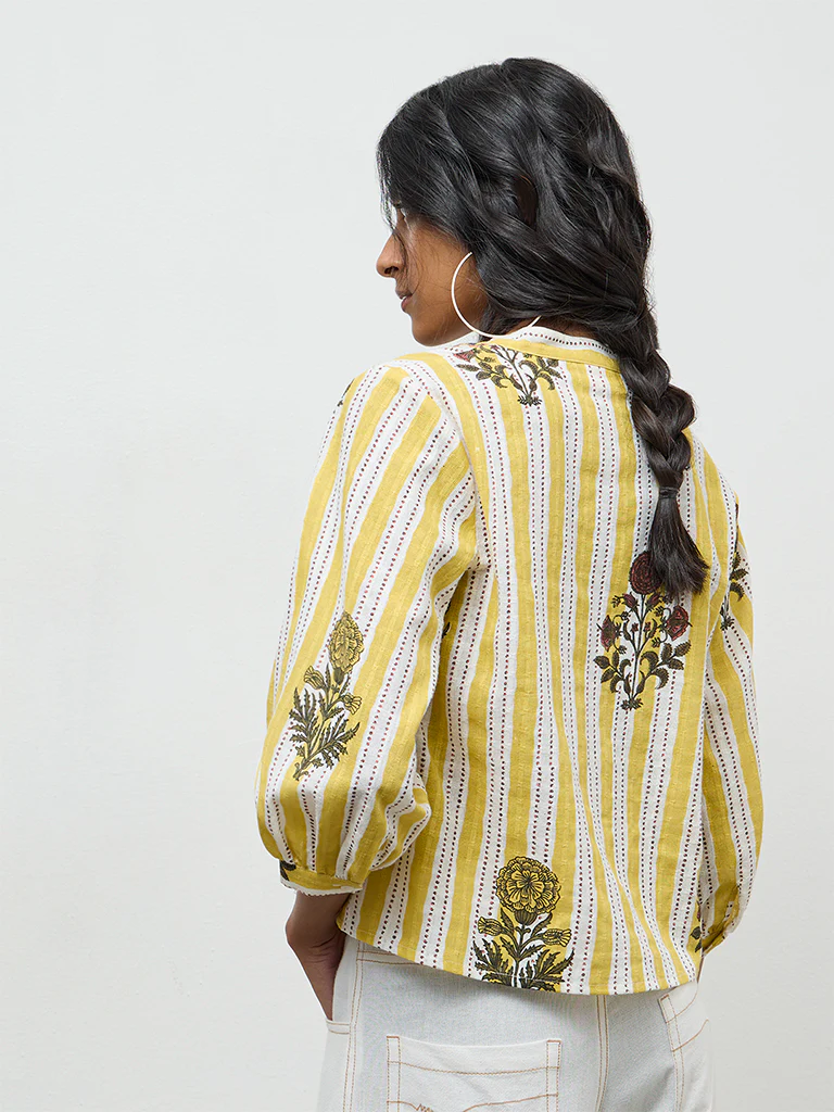 Bombay Paisley Yellow Printed Cotton Blouse - Image 4